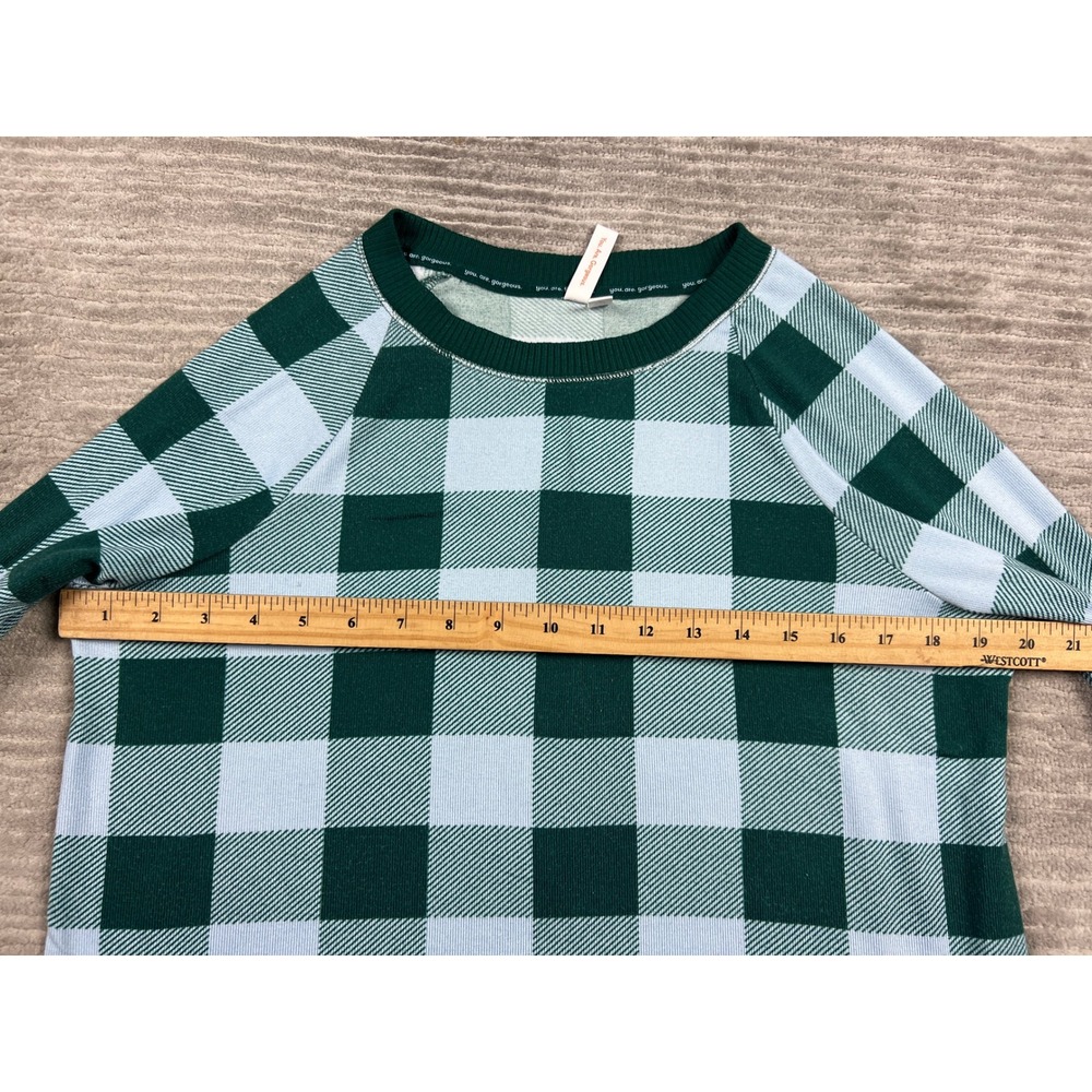Joyspun Pajama Top Womens‎ M Green Buffalo Plaid Sleep Shirt JS4443555TC Raglan